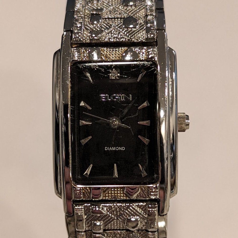Vintage Elgin Diamond Ladies Watch Silver